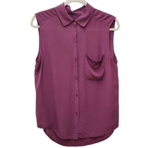 Trouve Silk Shirt Sleeveless Collared Button Down Top Plum Purple Sz S